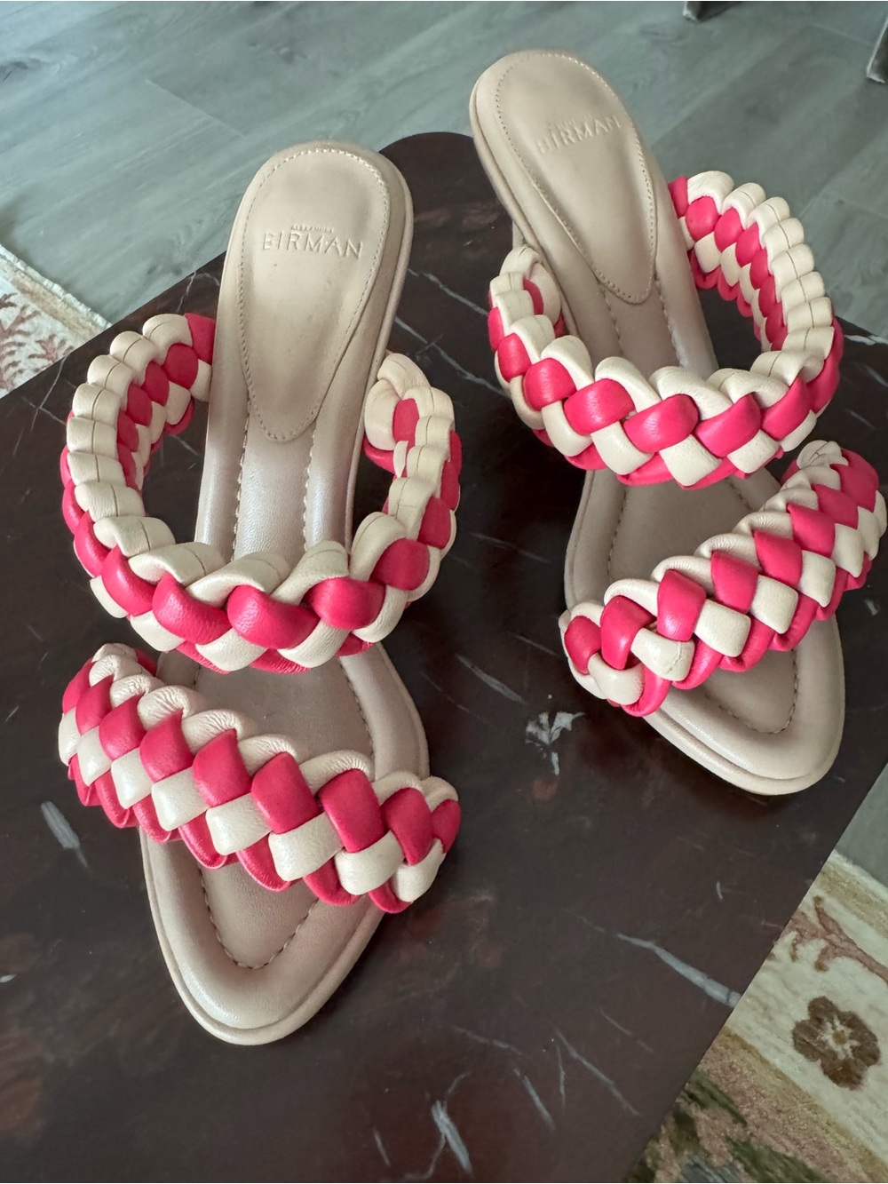 Alexandre Birman Pink and Cream Braided Slide Heels